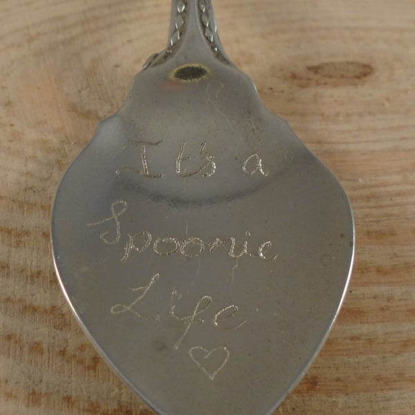 Upcycled Silver Plated 'It's a Spoonie Life' Engraved Spoon Necklace SPN062005