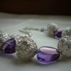 PURPLE IRIS AND SILVER WIREBALL NECKLACE.  261