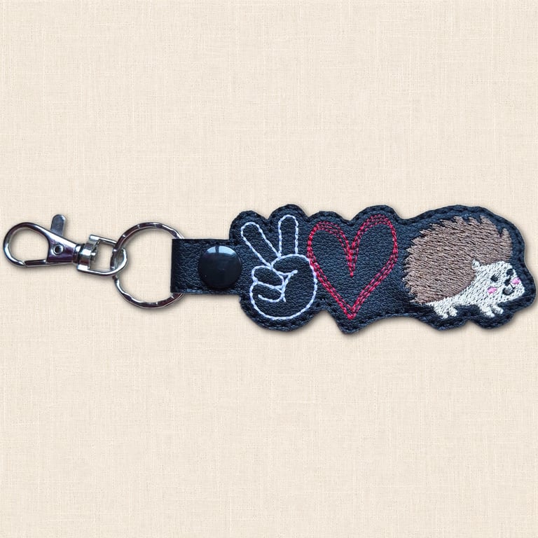 Hedgehog Keyring - Peace Love Hedgehog Faux Leather Bag Charm