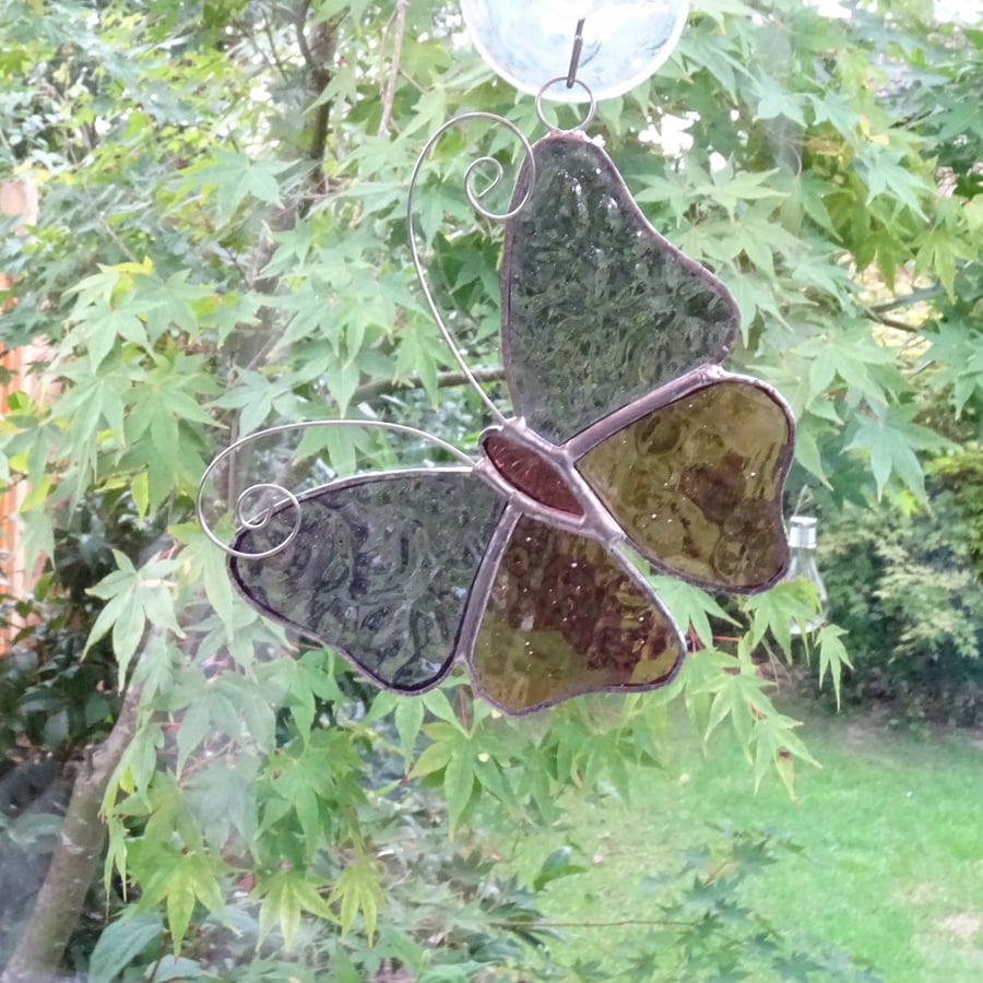 Stained Glass Butterfly Suncatcher - Mauve and Pink