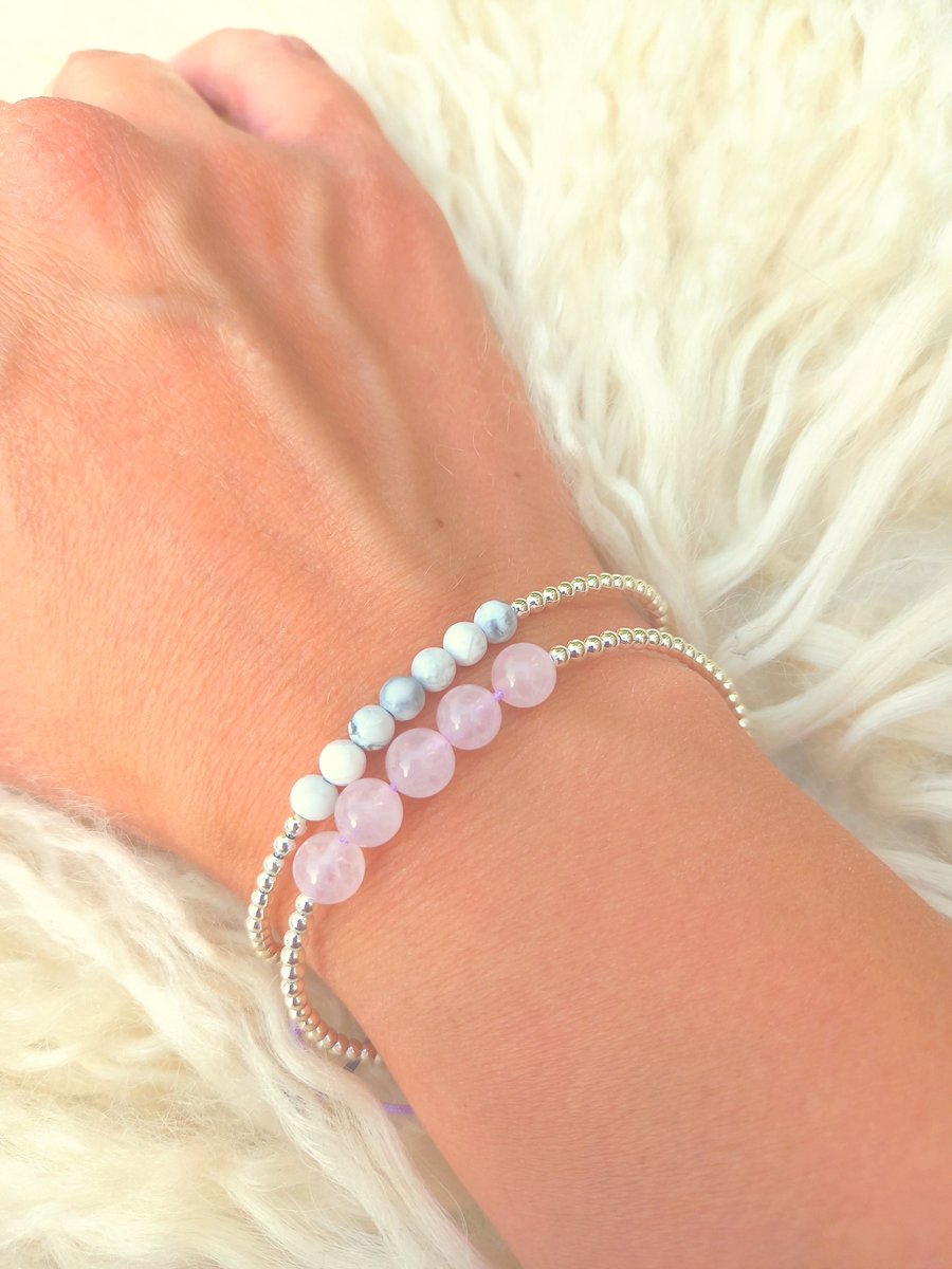 Howlite Bracelet, Rose Quartz Bracelet, Gemstone Bracelet