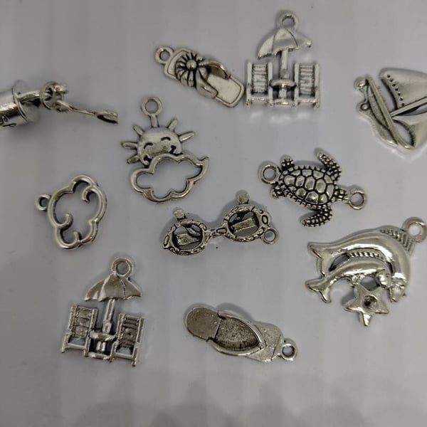 Silver Charms SEASIDE BEACH Silver Jewellery Making x 10 pieces