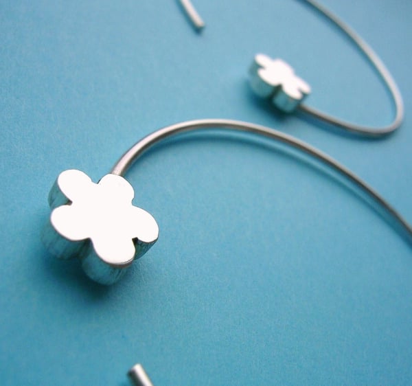Sterling Silver Flower Hoop Earrings 
