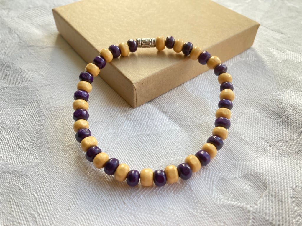 Purple & Beige stretchy bracelet 