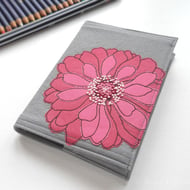 A6 free motion and hand embroidered floral notebook - rose pink