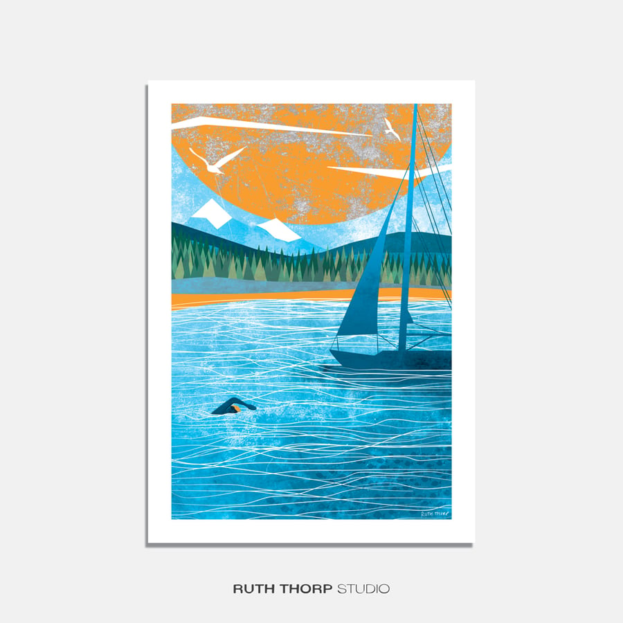 Wild Swimming Illustrated Art Print