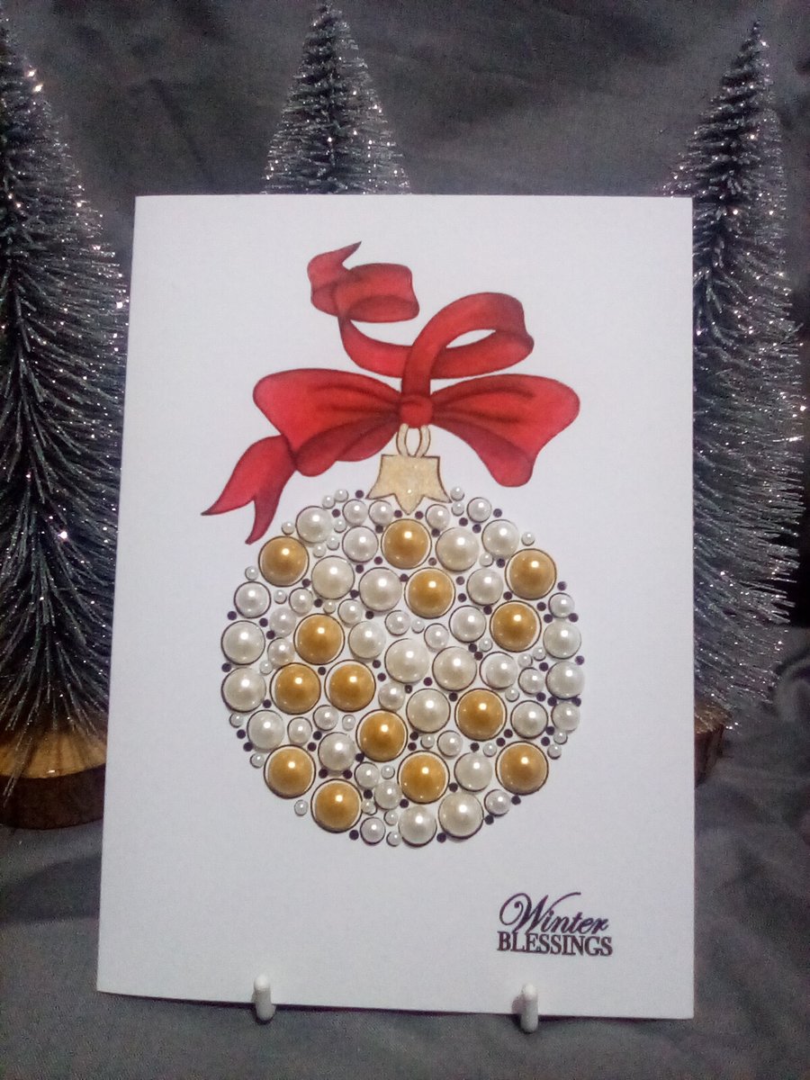 Gold and cream pearl handmade ornament Christmas card