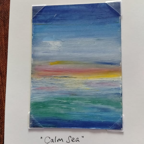 "Calm Sea" Original ACEO miniature oil pastel seascape