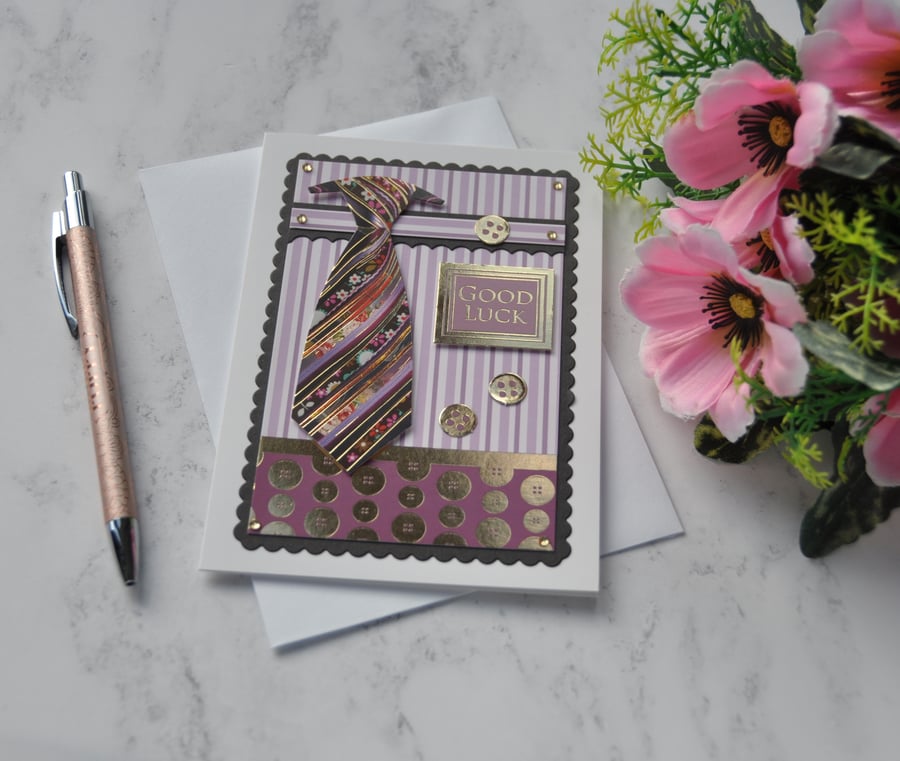 Good Luck Card Men's Tie Card New Job Card 3D Luxury Handmade Card