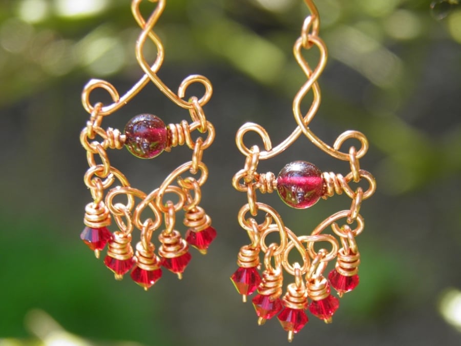 Garnet Copper Wirework Earrings