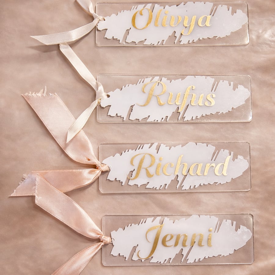 Acrylic Painted-Effect Place Name Bookmark with Gold Lettering & Ribbon