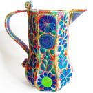 Textile Treasure Jug Free Machine Embroidery Vibrant Colourful Blues and Greens