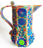 Textile Treasure Jug Free Machine Embroidery Vibrant Colourful Blues and Greens