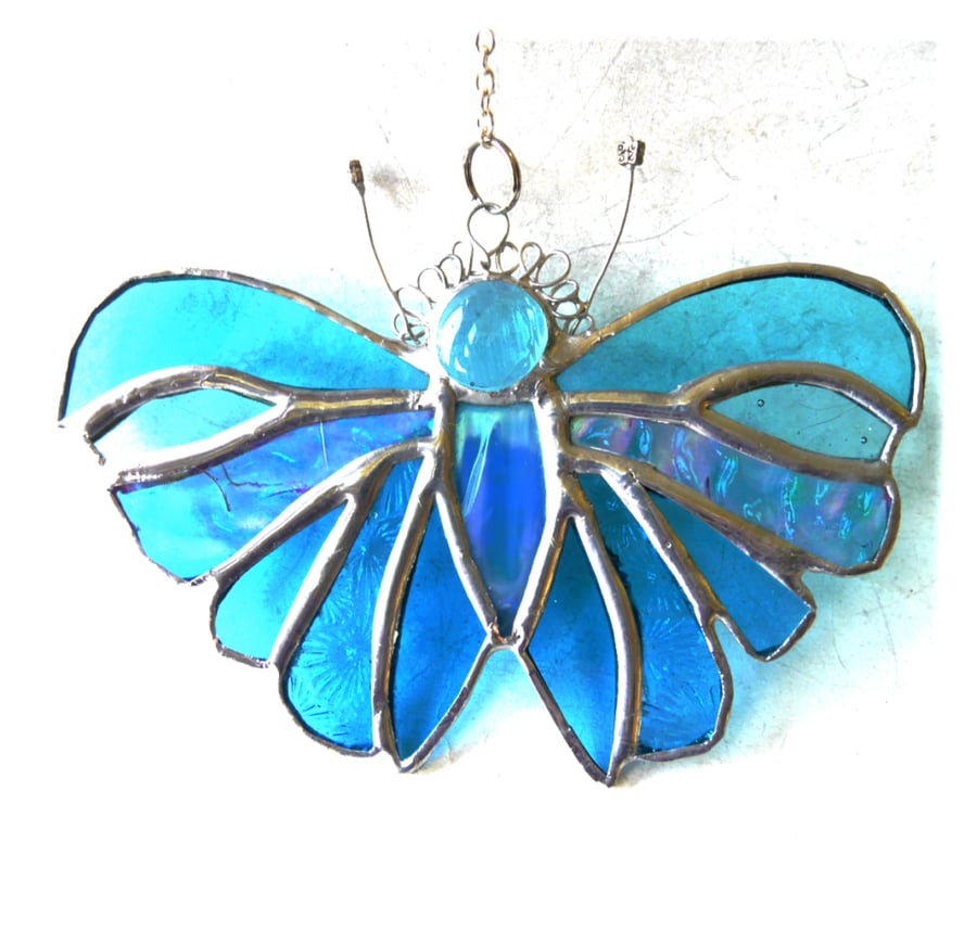 Turquoise Butterfly Suncatcher Stained Glass Handmade 112