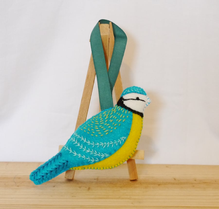 Blue Tit felt hand embroidered decoration garden bird range 