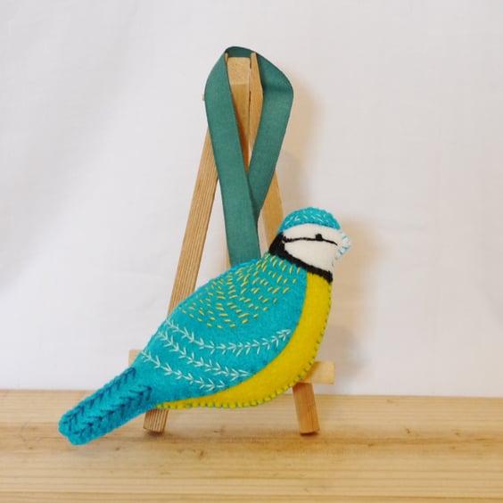 Blue Tit felt hand embroidered decoration garden bird range 