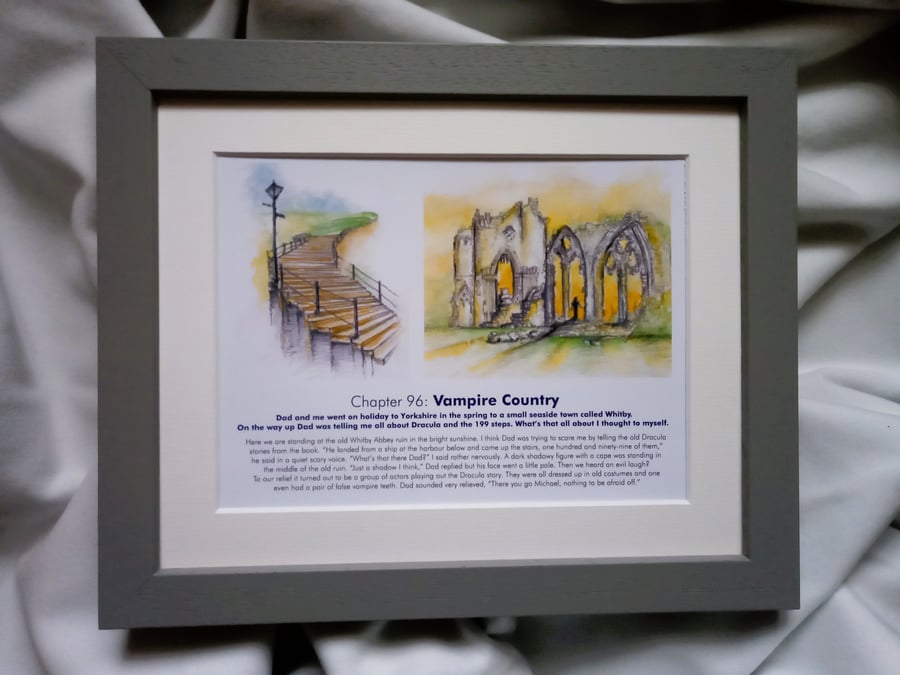 Original hand painted watercolour print of Whitby Abbey Dracula