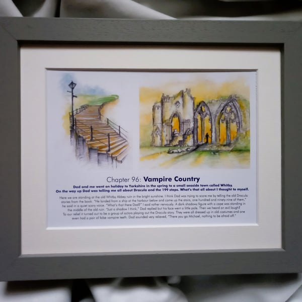 Original hand painted watercolour print of Whitby Abbey Dracula