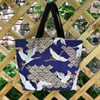 Japanese Fabric Flying Cranes Blue Chubby Tote Bag