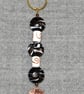 Keyring or Bag Charm – Black and White Glass Beads with Copper Heart Charm - Image 3