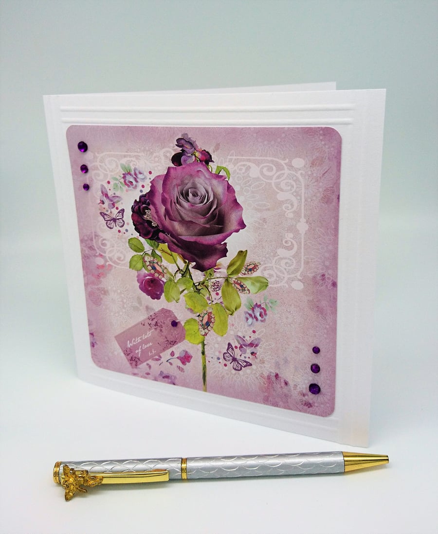  "With Lots of Love" A Single Red Rose with a Message of Love  FREE P&P U.K