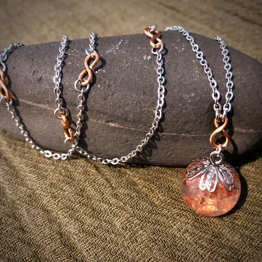 Crystal Energy Sphere Drop Pendant with Clear Quartz (& Infinity Chain)