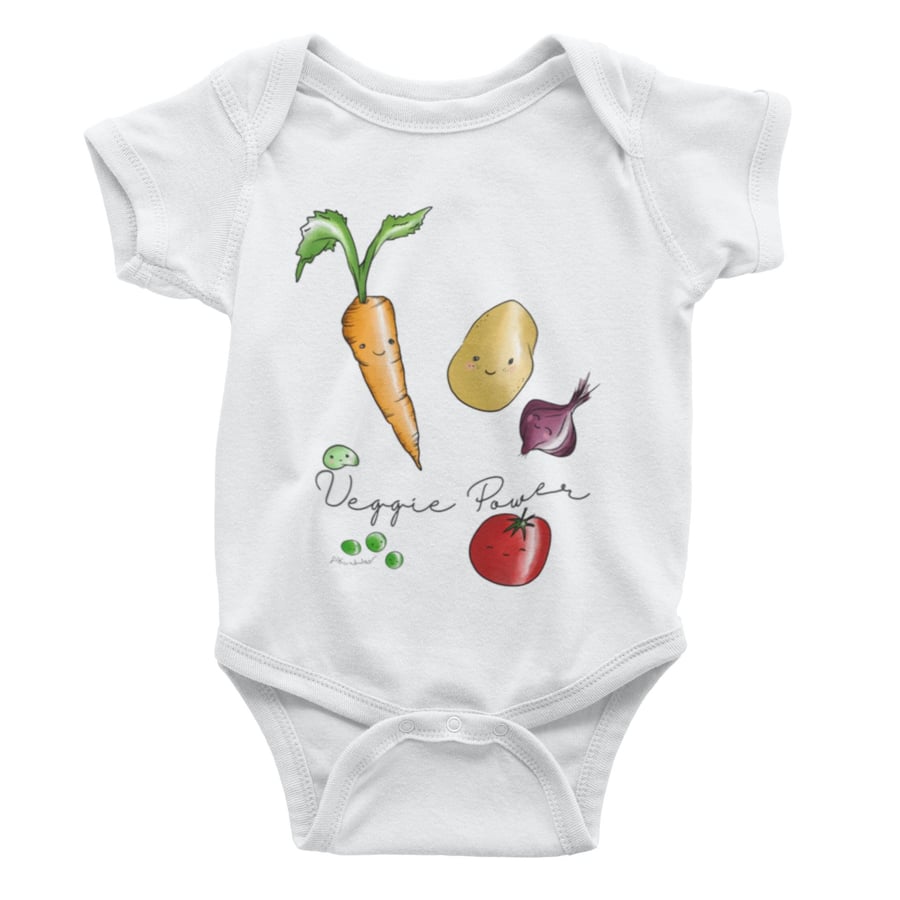 Veggie power Bodysuit, Handmade Baby Cotton Bodysuits, Personalised Babygrow