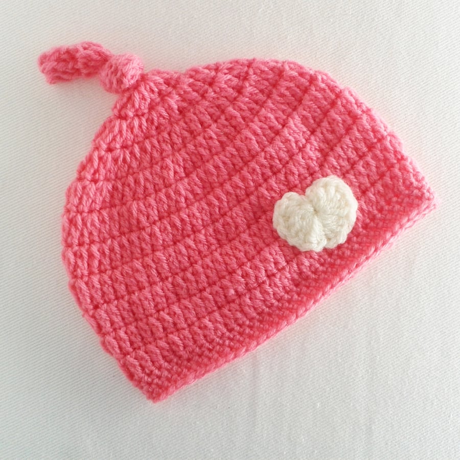 Newborn 0-3 months pink "top knotted" hat, gift for baby,  photo prop