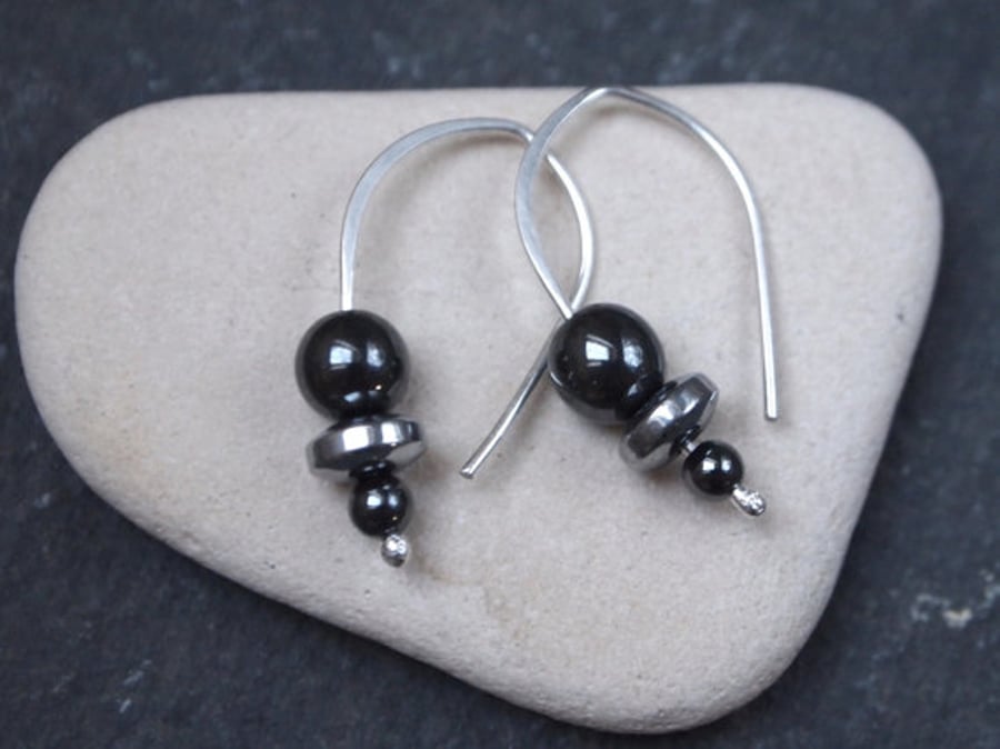 Hematite silver drop earrings