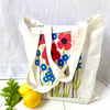 Poppy and Cornflower print Tote bag. Repurposed cotton fabric.