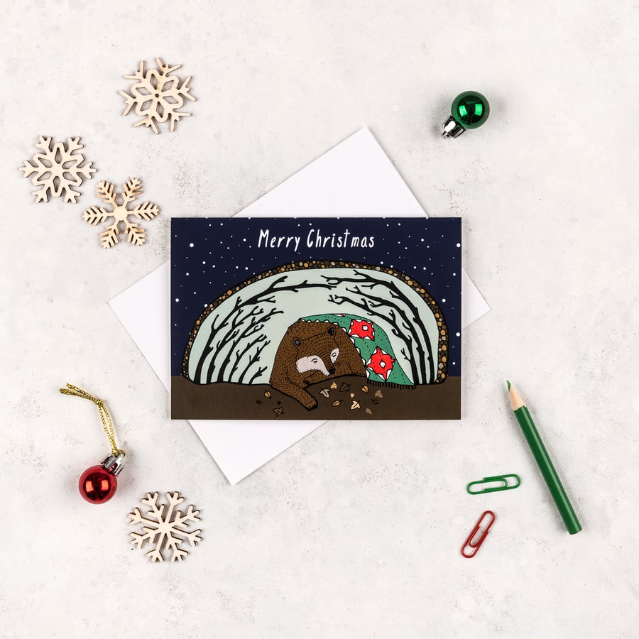 Bear Hibernating Christmas card