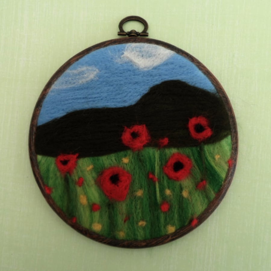 Needle felted Picture - Field of Poppies - REDUCED
