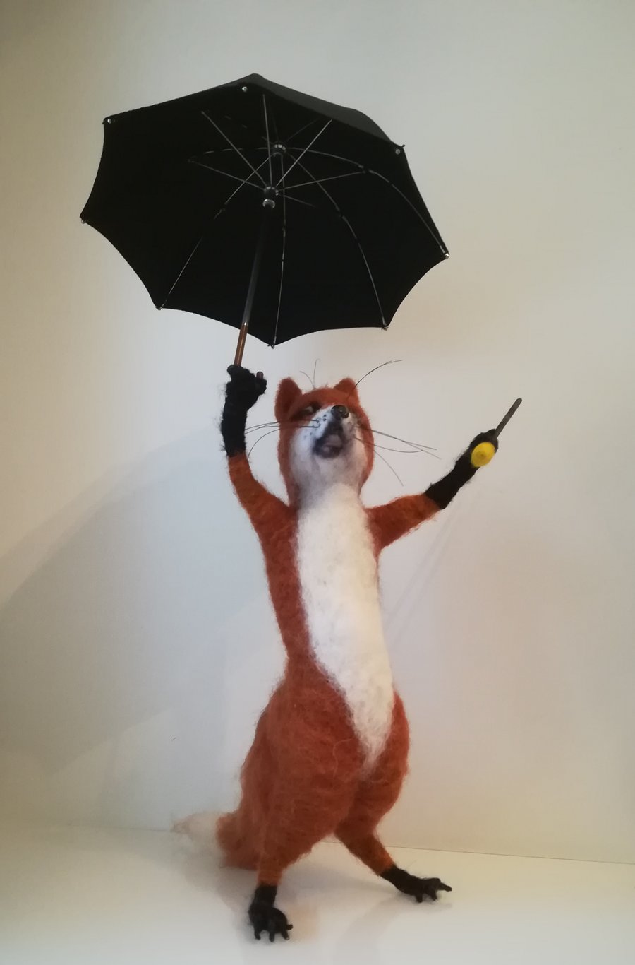 "Singing in the rain "needlefelted wool character fox