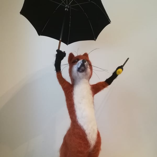 "Singing in the rain "needlefelted wool character fox