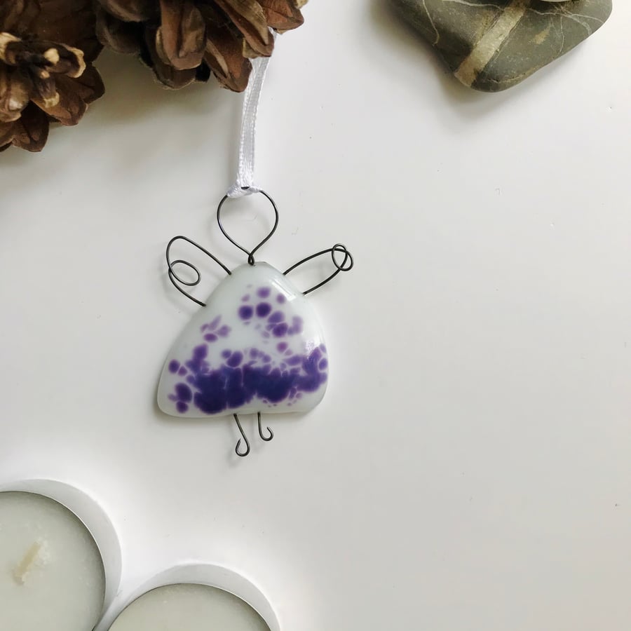 Purple fused glass fairy, angel, gift for friend