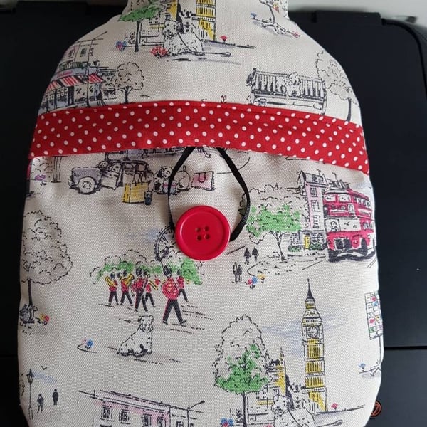 Cath Kidston Billie Goes To London fabric hot water bottle cover (with bottle)