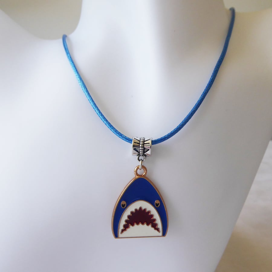 Whimsical Enamelled Jaws Pendant with Adjustable Cord Necklace 