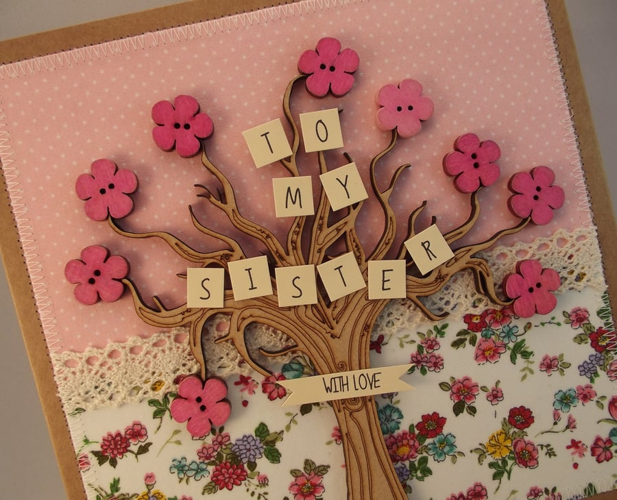 To My Sister With Love Fabric Greetings Card