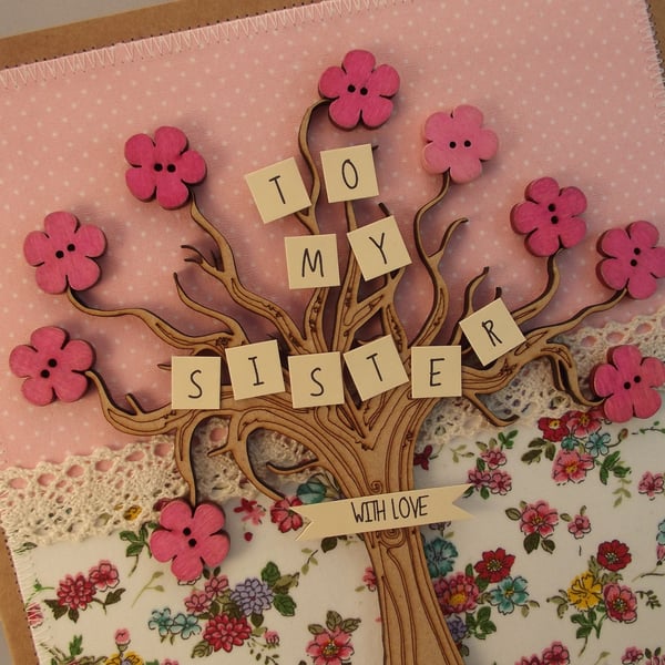 To My Sister With Love Fabric Greetings Card