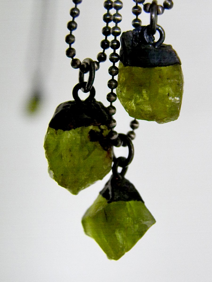 Raw Peridot Necklace with Sterling Silver Ball Chain