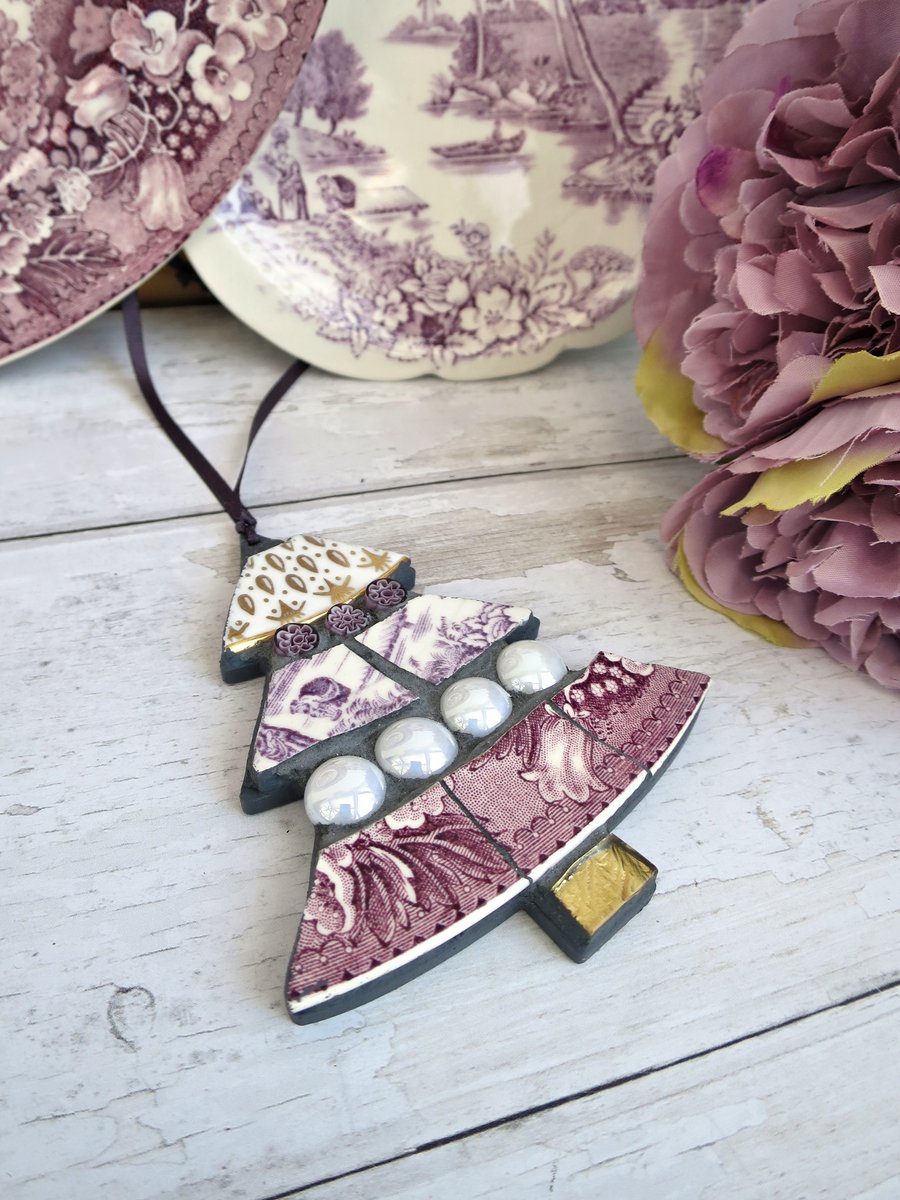 Christmas Tree Decor, Mosaic Ornament, Vintage China Festive Gift