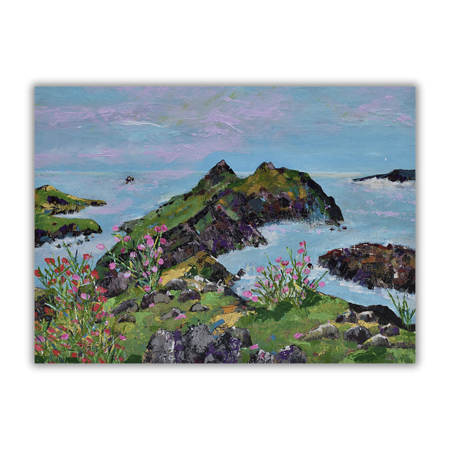 Coastal landscape - ready to hang - cliffs - Scotland - wildflowers - seascape
