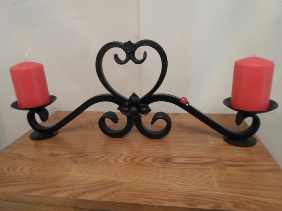 Scrolled Candle Holder........Wrought Iron (Forged Steel) Double Candle Feature