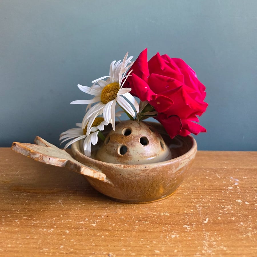 Stoneware beige flower frog for flower buds