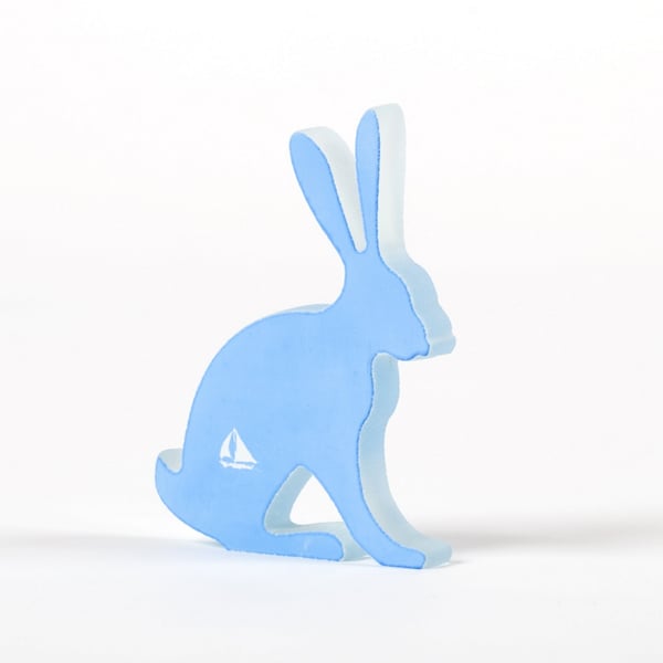 Glass Hare Sculpture with Sailing Yacht Design