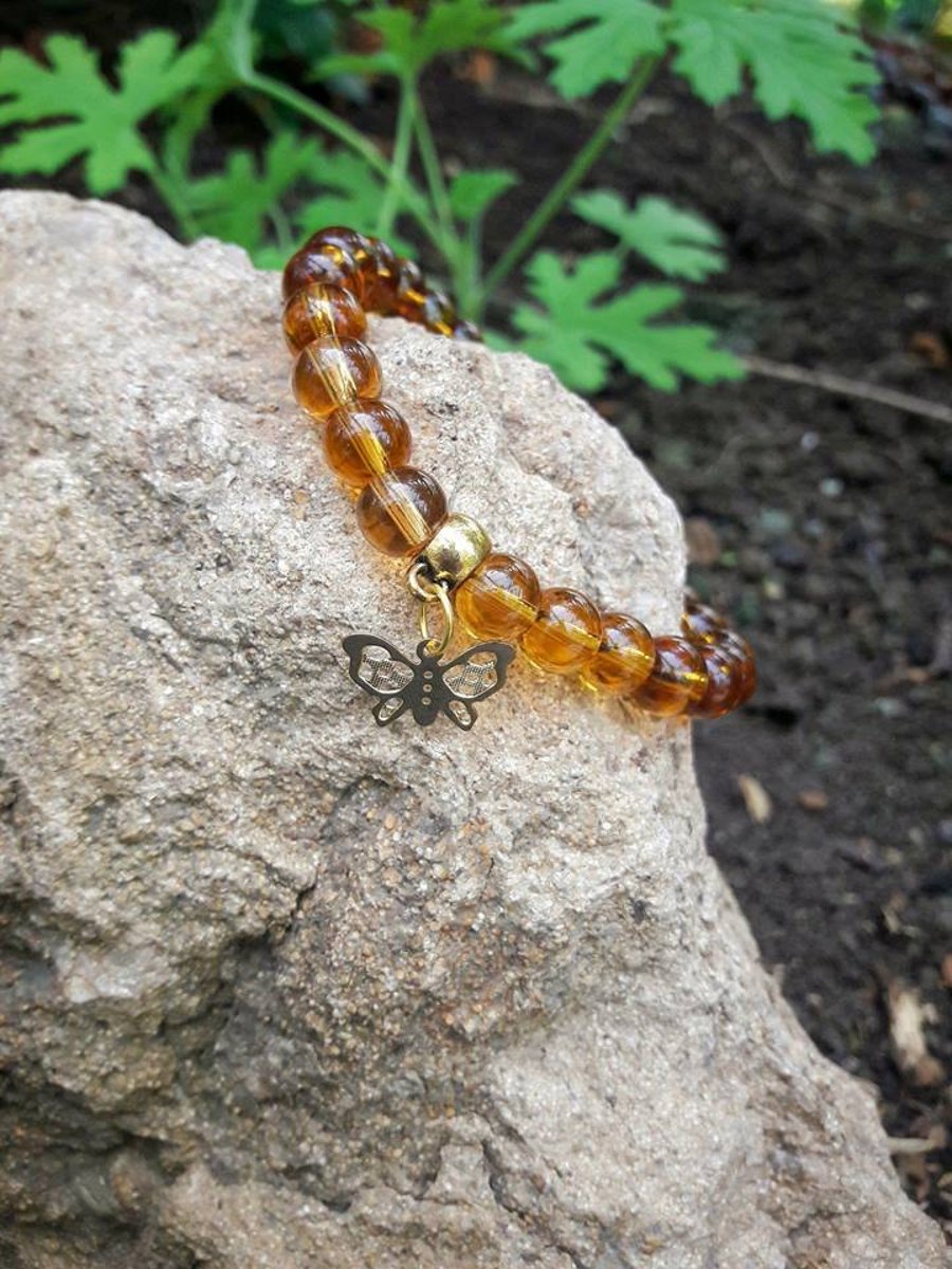 HALF PRICE SALE - Amber Glass Beaded Stretch Bracelet