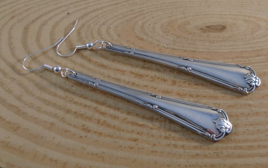Upcycled Silver Plated Jesmond Sugar Tong Handle Drop Earrings SPE042007