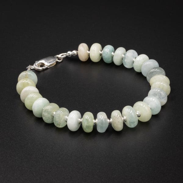 Natural Aquamarine sterling silver gemstone bracelet, Aquarius Pisces gift