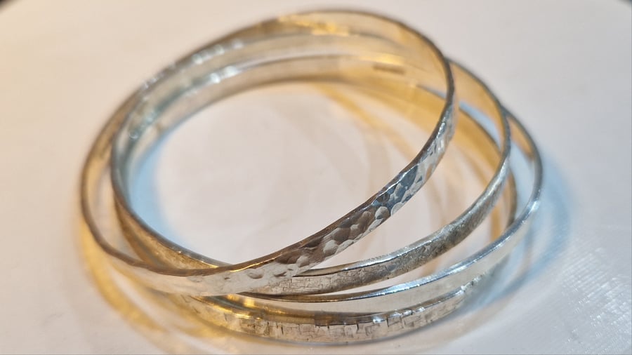 Textured Sterling Silver Bangle: handmade, recycled, polished 
