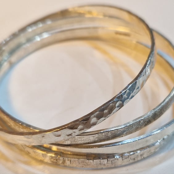 Textured Sterling Silver Bangle: handmade, recycled, polished 